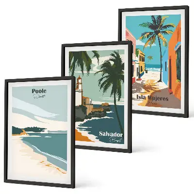 Set de tablouri pentru dormitor cu model de plaje tropicale și palmieri
