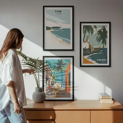 Set de tablouri pentru dormitor cu model de plaje tropicale și palmieri