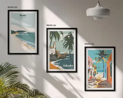 Set de tablouri pentru dormitor cu model de plaje tropicale și palmieri