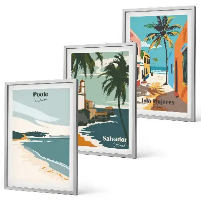 Set de tablouri pentru dormitor cu model de plaje tropicale și palmieri