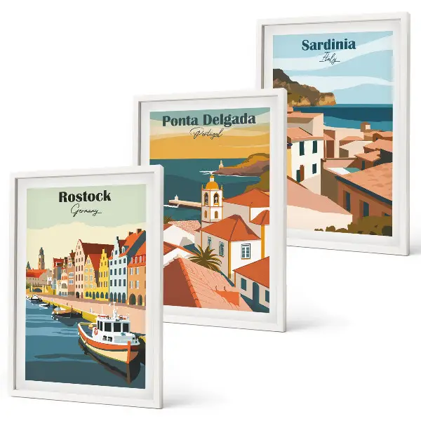 Set de tablouri decorative vederi cu orașe de coastă europene