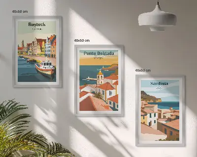 Set de tablouri decorative vederi cu orașe de coastă europene