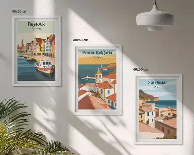 Set de tablouri decorative vederi cu orașe de coastă europene