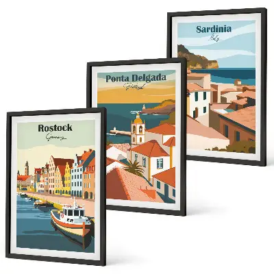 Set de tablouri decorative vederi cu orașe de coastă europene