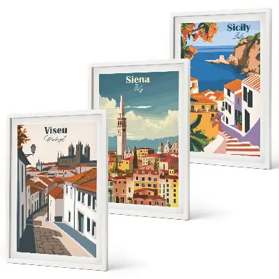 Set de tablouri pentru dormitor cu ilustrații retro ale orașelor lumii