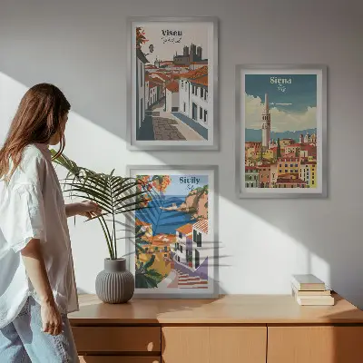 Set de tablouri pentru dormitor cu ilustrații retro ale orașelor lumii