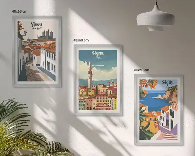 Set de tablouri pentru dormitor cu ilustrații retro ale orașelor lumii