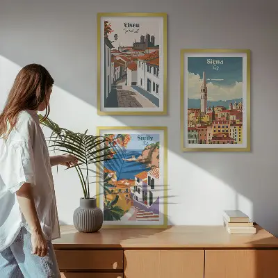 Set de tablouri pentru dormitor cu ilustrații retro ale orașelor lumii