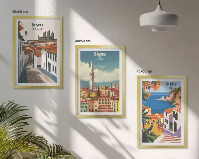 Set de tablouri pentru dormitor cu ilustrații retro ale orașelor lumii