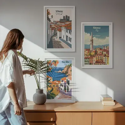 Set de tablouri pentru dormitor cu ilustrații retro ale orașelor lumii