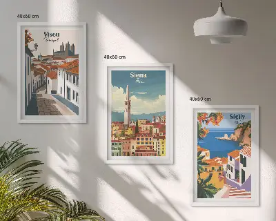 Set de tablouri pentru dormitor cu ilustrații retro ale orașelor lumii