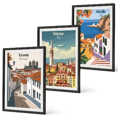 Set de tablouri pentru dormitor cu ilustrații retro ale orașelor lumii