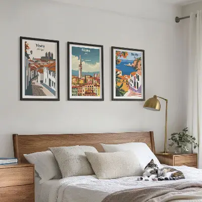 Set de tablouri pentru dormitor cu ilustrații retro ale orașelor lumii