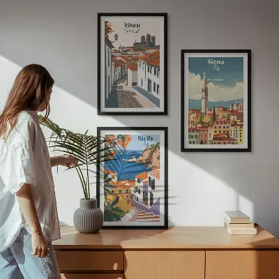 Set de tablouri pentru dormitor cu ilustrații retro ale orașelor lumii