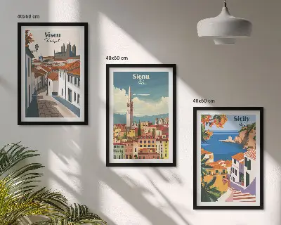Set de tablouri pentru dormitor cu ilustrații retro ale orașelor lumii