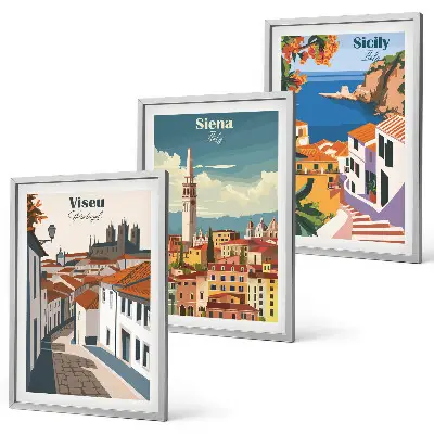 Set de tablouri pentru dormitor cu ilustrații retro ale orașelor lumii