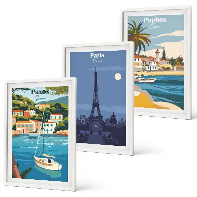 Set tablouri decorative cu orașe de coastă și arhitectură