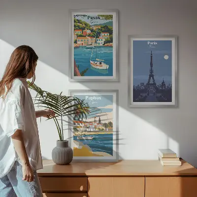 Set tablouri decorative cu orașe de coastă și arhitectură