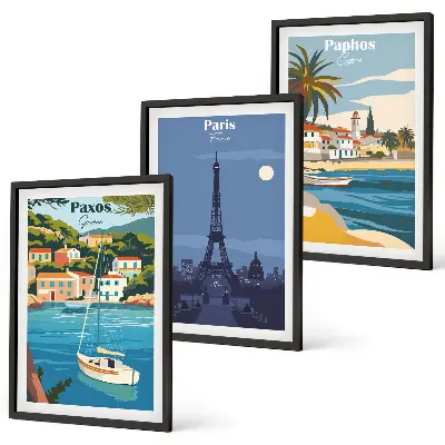Set tablouri decorative cu orașe de coastă și arhitectură