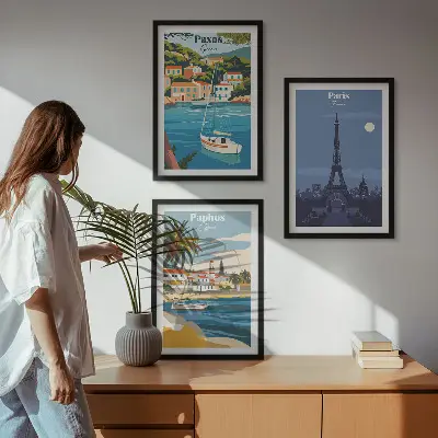 Set tablouri decorative cu orașe de coastă și arhitectură
