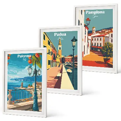Set tablouri pentru dormitor ilustrații retro reprezentând orașul