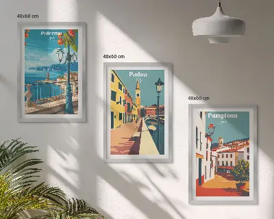 Set tablouri pentru dormitor ilustrații retro reprezentând orașul