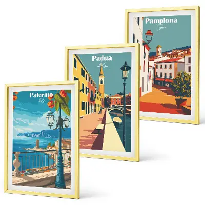 Set tablouri pentru dormitor ilustrații retro reprezentând orașul