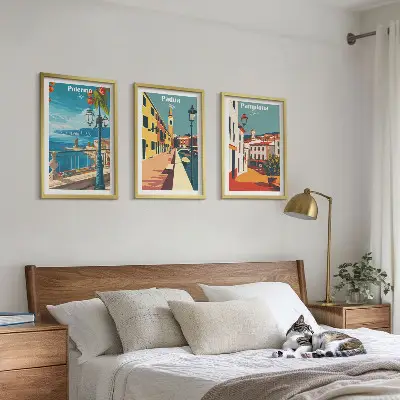 Set tablouri pentru dormitor ilustrații retro reprezentând orașul