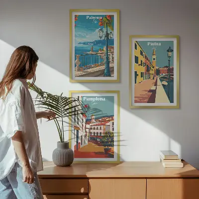 Set tablouri pentru dormitor ilustrații retro reprezentând orașul