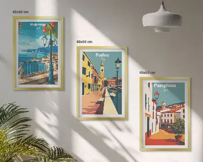 Set tablouri pentru dormitor ilustrații retro reprezentând orașul