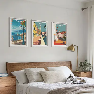 Set tablouri pentru dormitor ilustrații retro reprezentând orașul