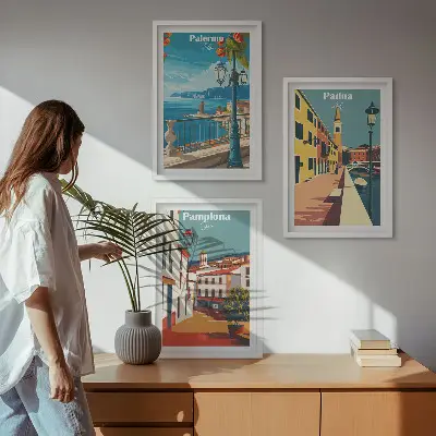 Set tablouri pentru dormitor ilustrații retro reprezentând orașul