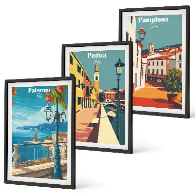 Set tablouri pentru dormitor ilustrații retro reprezentând orașul