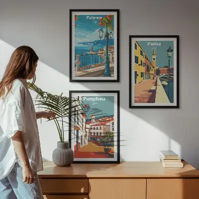 Set tablouri pentru dormitor ilustrații retro reprezentând orașul