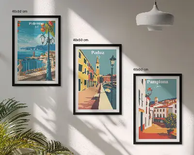 Set tablouri pentru dormitor ilustrații retro reprezentând orașul