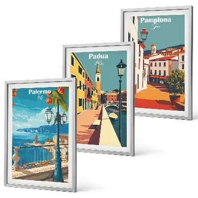 Set tablouri pentru dormitor ilustrații retro reprezentând orașul