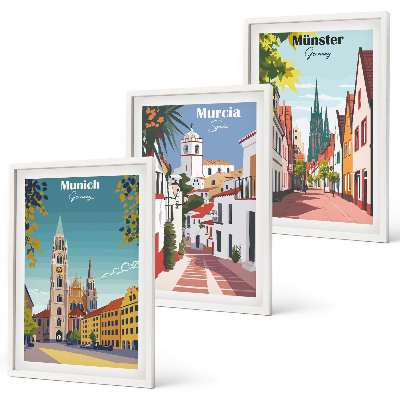 Set tablouri decorative Orașe europene în desene colorate