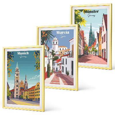 Set tablouri decorative Orașe europene în desene colorate