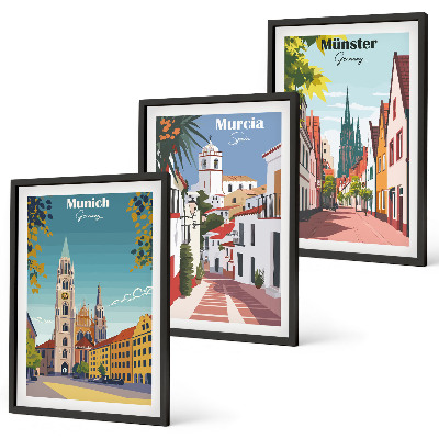 Set tablouri decorative Orașe europene în desene colorate