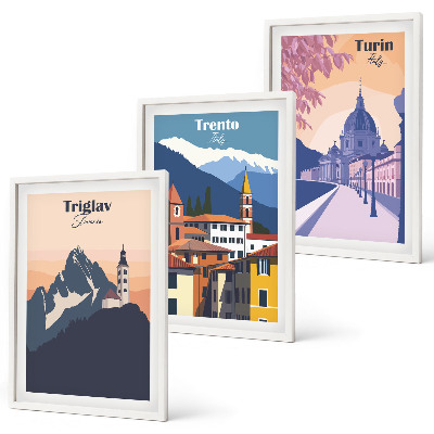 Set tablouri decorative Ilustrații retro de arhitectură montană