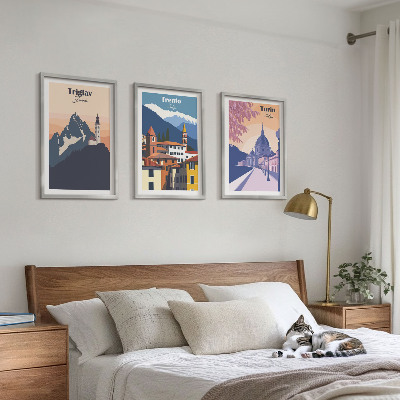 Set tablouri decorative Ilustrații retro de arhitectură montană