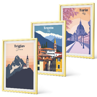 Set tablouri decorative Ilustrații retro de arhitectură montană