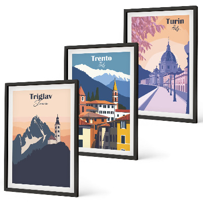 Set tablouri decorative Ilustrații retro de arhitectură montană