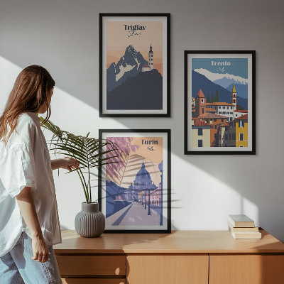 Set tablouri decorative Ilustrații retro de arhitectură montană