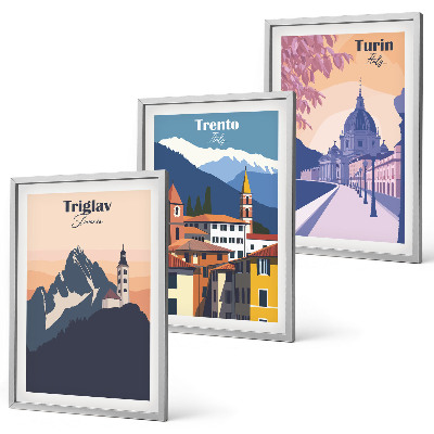 Set tablouri decorative Ilustrații retro de arhitectură montană