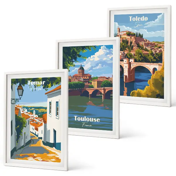 Set tablouri pentru dormitor grafică cu oraș în stil retro