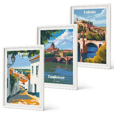 Set tablouri pentru dormitor grafică cu oraș în stil retro