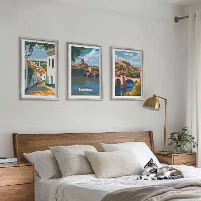 Set tablouri pentru dormitor grafică cu oraș în stil retro