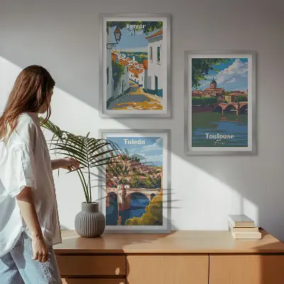 Set tablouri pentru dormitor grafică cu oraș în stil retro