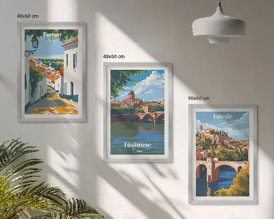 Set tablouri pentru dormitor grafică cu oraș în stil retro